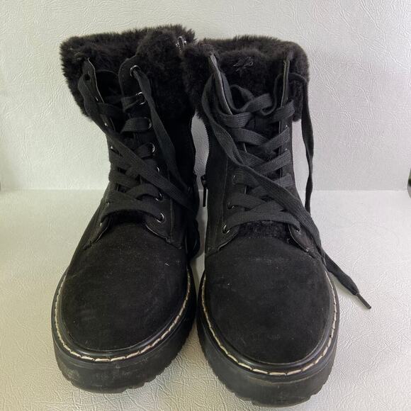 Madden Girl Kymber Ankle Boots Side Zip Faux Leather Faux Fur Black Size 6.5 - Picture 3 of 8